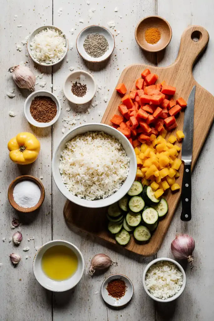 Reis Gemüse Pfanne einfach erklärt: Zutaten, Varianten mit Fleisch oder vegetarisch und ein schnelles Rezept für den Alltag in nur 25 Minuten.